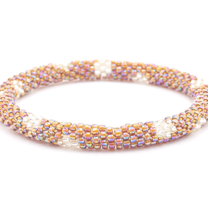 Sashka Co. handmade beaded friendship bracelet with iridescent brown and clear flower pattern. Crafted in Nepal by skilled artisans.