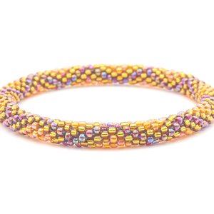 Sashka Co. handmade beaded friendship bracelet with iridescent orange, gold, and iridescent diamond pattern. Crafted in Nepal by skilled artisans.