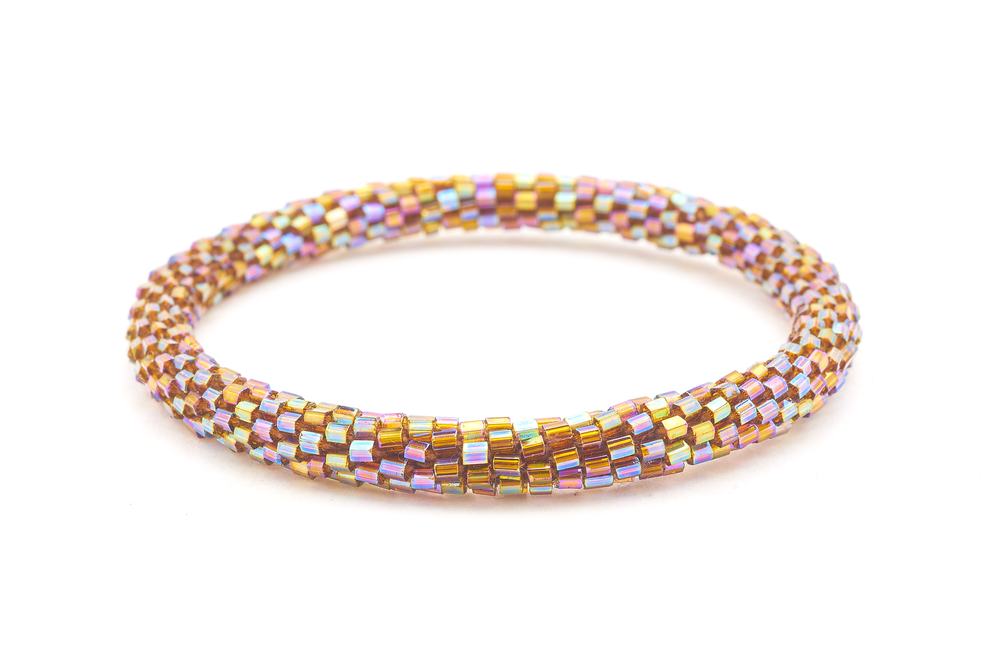 Sashka Co handmade beaded friendship bracelet with iridescent brown glass beads in a unique light-catching shape. Crafted in Nepal by skilled artisans.
