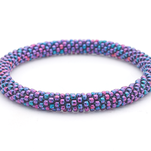Sashka Co handmade beaded friendship bracelet with mixed iridescent purple and blue glass beads. Crafted in Nepal by skilled artisans.