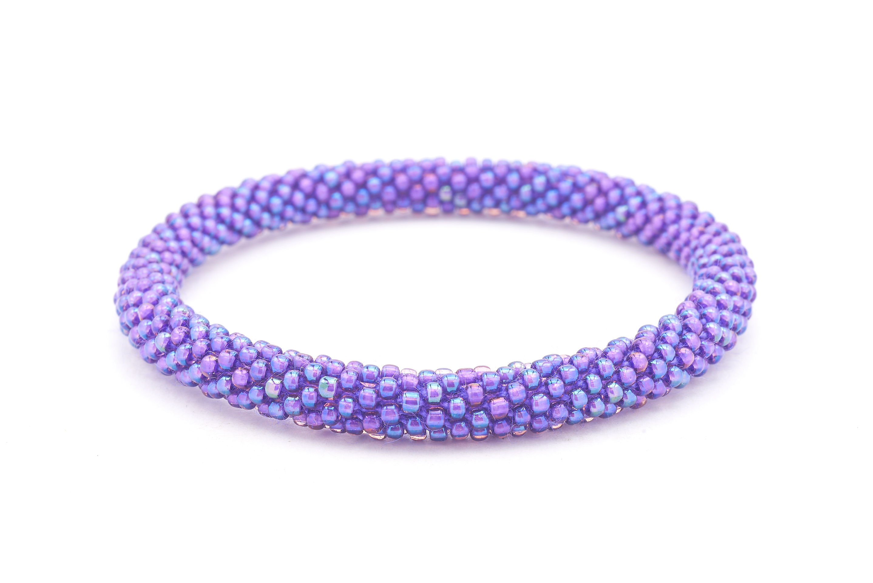 Sashka Co handmade beaded friendship bracelet with solid iridescent purple glass beads. Crafted in Nepal by skilled artisans.