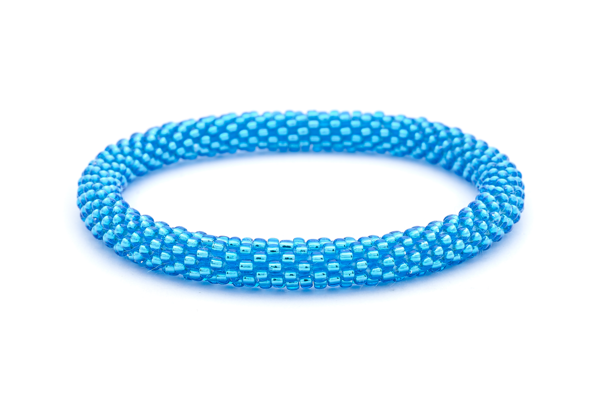 Sashka Co handmade beaded friendship bracelet with metallic blue glass beads. Crafted in Nepal by skilled artisans.

