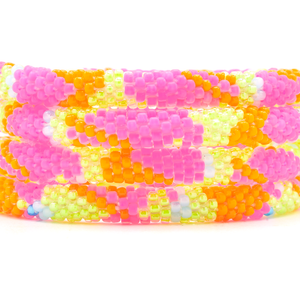 Sashka Co handmade beaded friendship bracelet with orange, matte pink, yellow, and blue glass beads. Crafted in Nepal by skilled artisans.