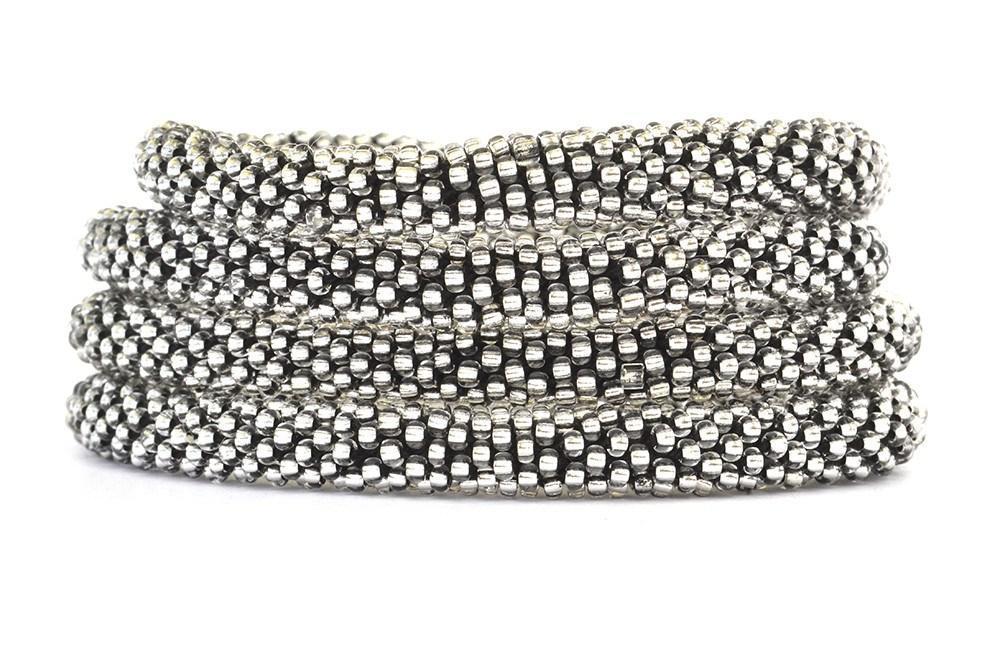 Sashka Co handmade beaded friendship bracelet with silver glass beads. Crafted in Nepal by skilled artisans in a solid pattern.