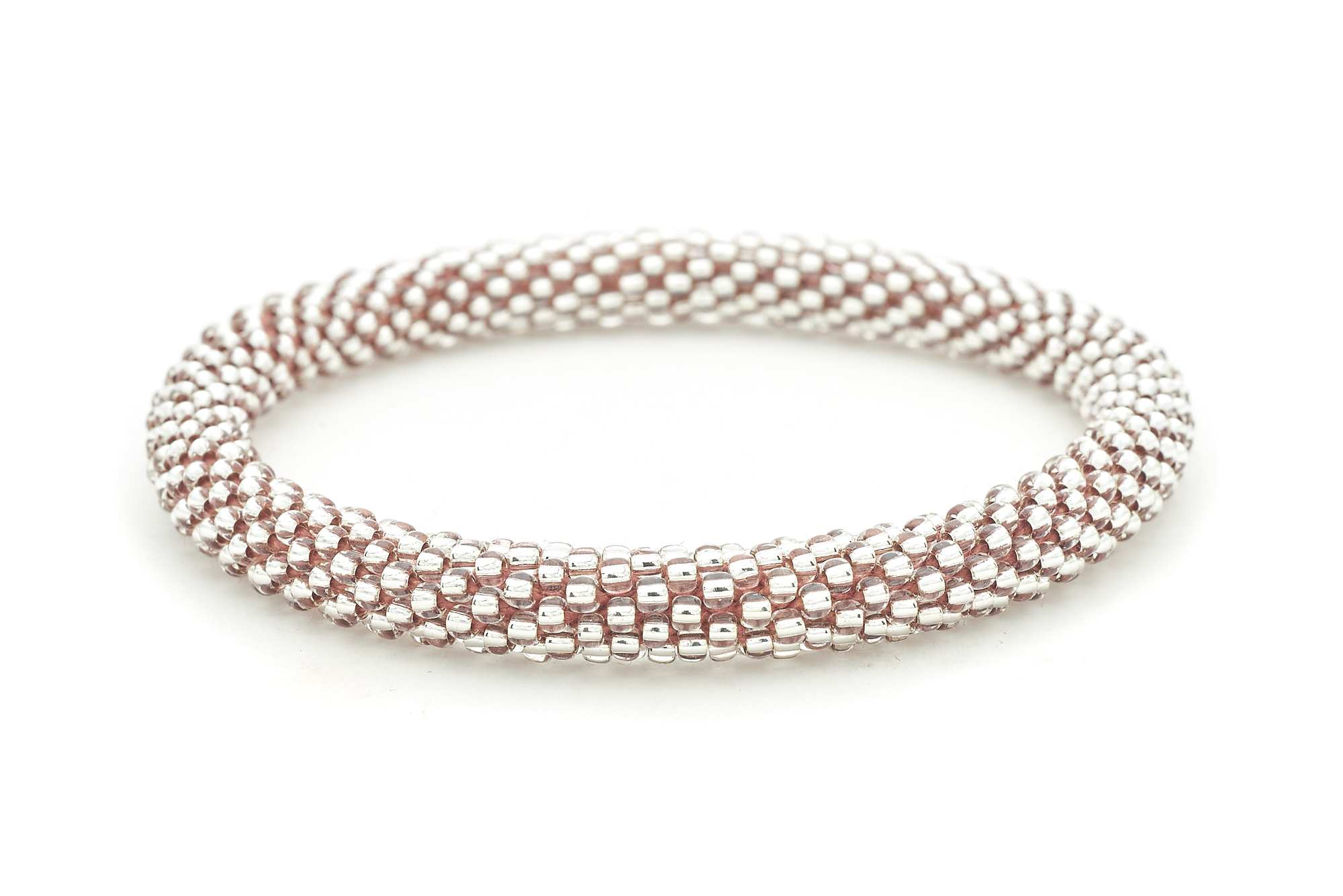 Handmade glass bead Clear with Blue Thread bracelet from Nepal, featuring a roll design. Also known as a beaded bracelet, seed bead bracelet, beach glass bracelet, or sea glass bracelet