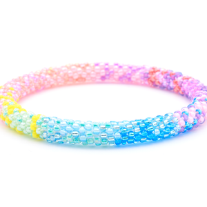 Sashka Co. handmade glass beaded friendship bracelet with blue, aqua, mint, yellow, pink, coral, purple, and red glass beads in a confetti mixed pattern. Crafted in Nepal by skilled artisans.
