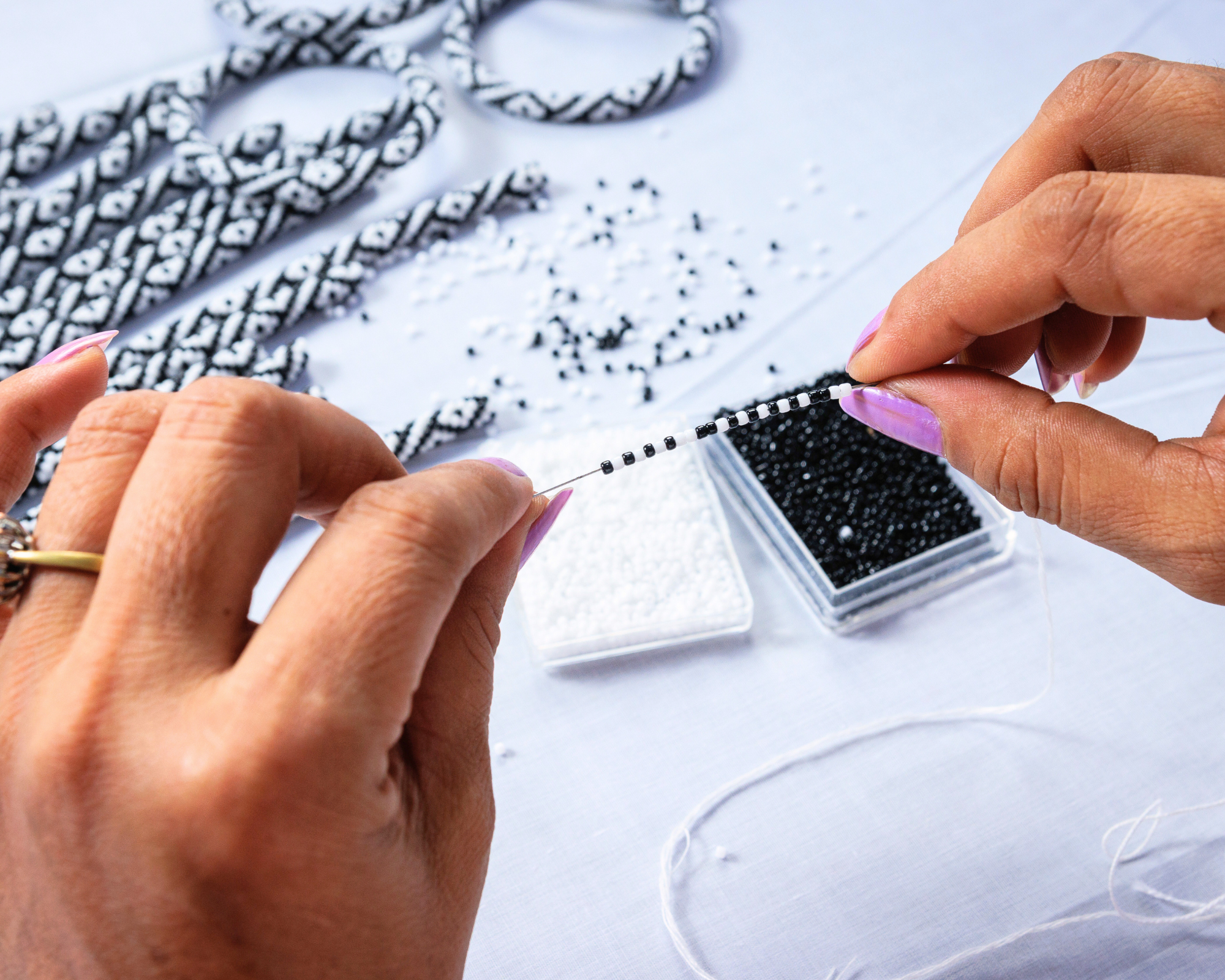 Sashka Co. Beaded Friendship Bracelet Black / White Campus Bracelet