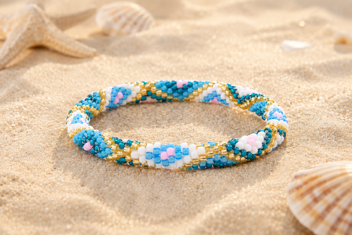 Sashka Co. Beaded Friendship Bracelet Blue / Teal / Champagne Gold / White / Pink Coastal Dreams Bracelet