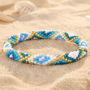 Sashka Co. Beaded Friendship Bracelet Blue / Teal / Champagne Gold / White / Pink Coastal Dreams Bracelet