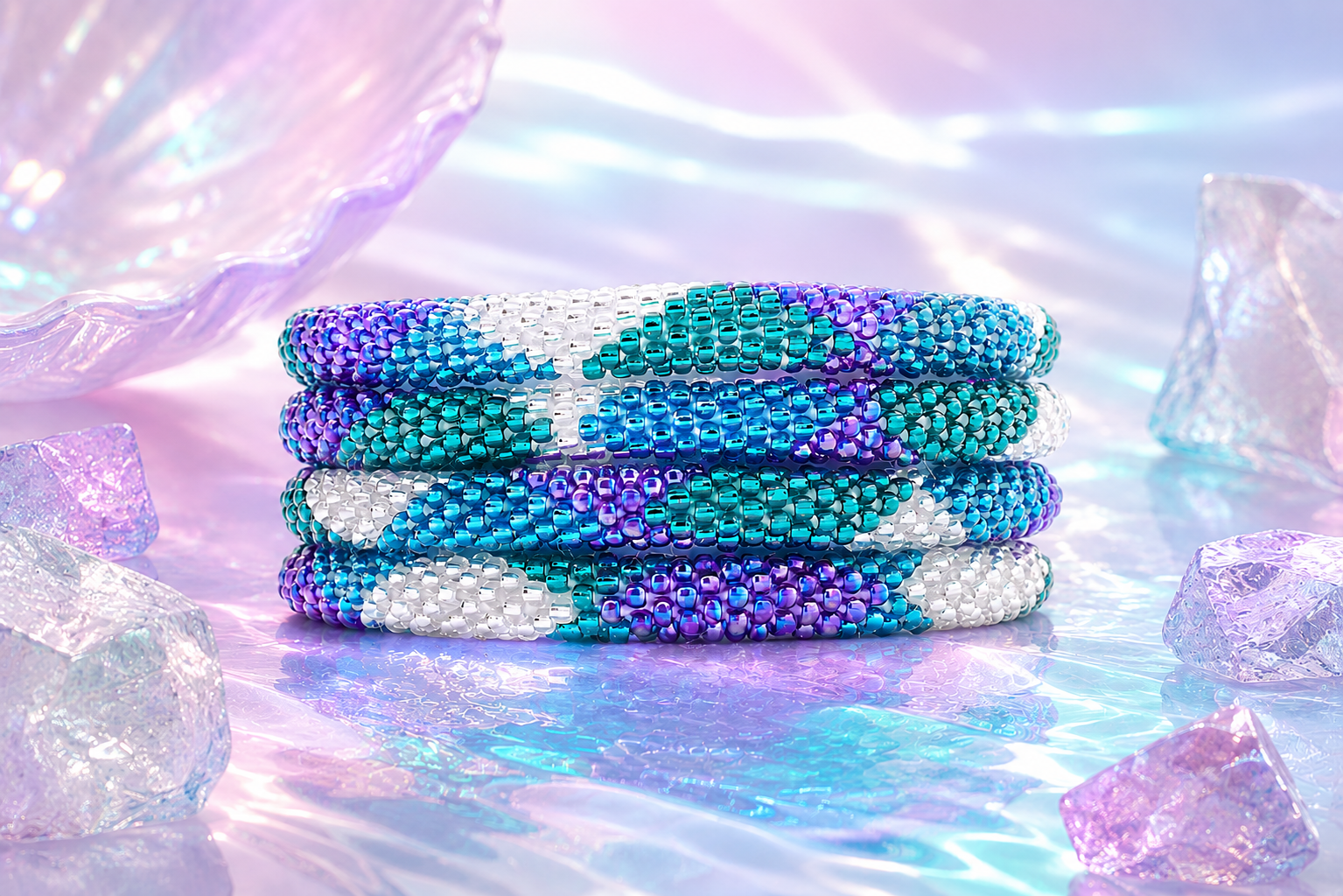 Sashka Co. Beaded Friendship Bracelet Clear / Teal / Blue Glass Beaded Bracelet