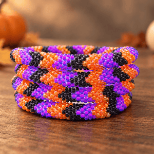Sashka Co. Beaded Friendship Bracelet Iridescent Orange / Black / Purple Ghoul Friends Bracelet