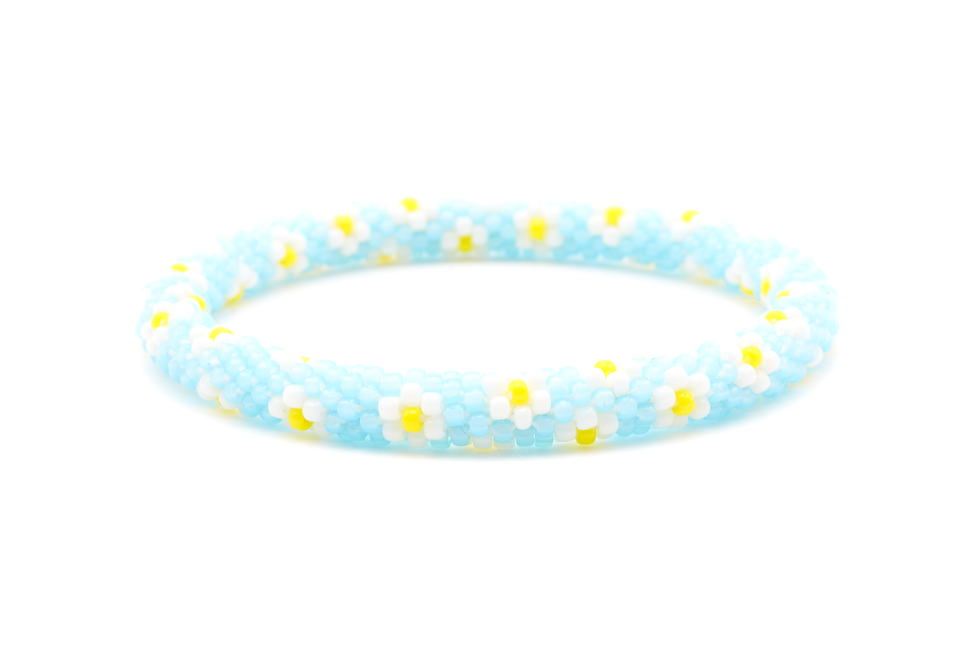 Sashka Co. Beaded Friendship Bracelet Light Blue / White / Yellow Dainty Daisy Bracelet