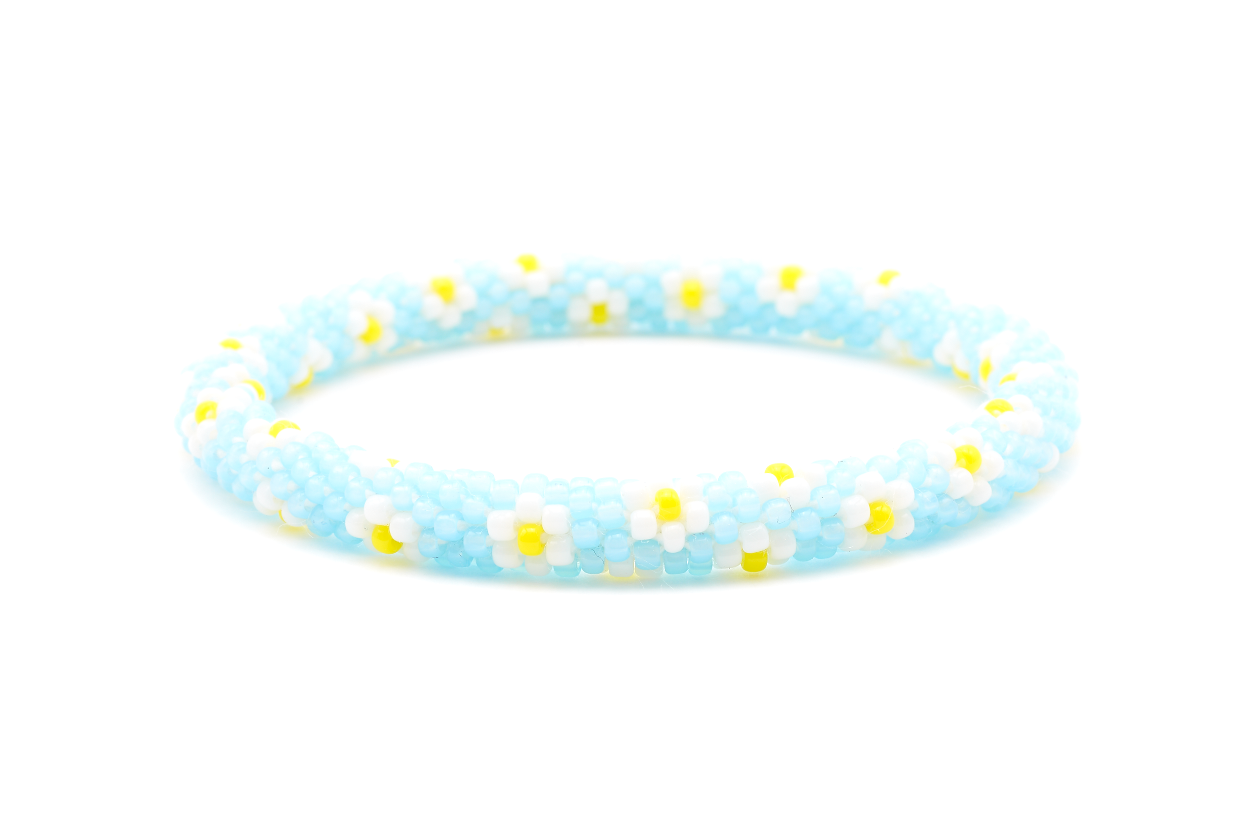 Sashka Co. Beaded Friendship Bracelet Light Blue / White / Yellow Dainty Daisy Bracelet