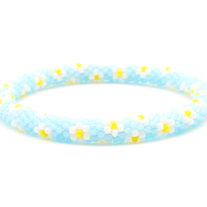 Sashka Co. Beaded Friendship Bracelet Light Blue / White / Yellow Dainty Daisy Bracelet