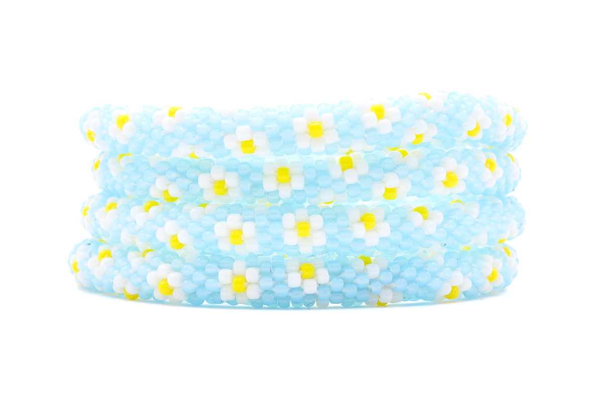 Sashka Co. Beaded Friendship Bracelet Light Blue / White / Yellow Dainty Daisy Bracelet