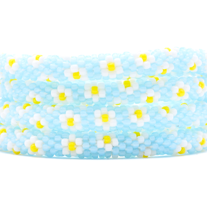 Sashka Co. Beaded Friendship Bracelet Light Blue / White / Yellow Dainty Daisy Bracelet