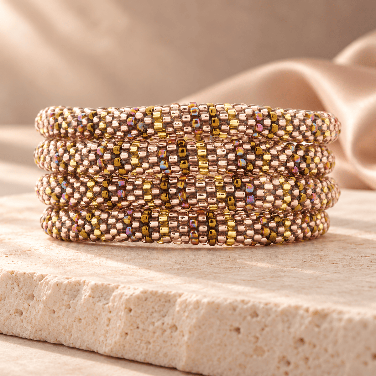 Sashka Co. Beaded Friendship Bracelet Light Purple / Iridescent Brown / Champagne Gold / Clear Lavender Truffle Bracelet