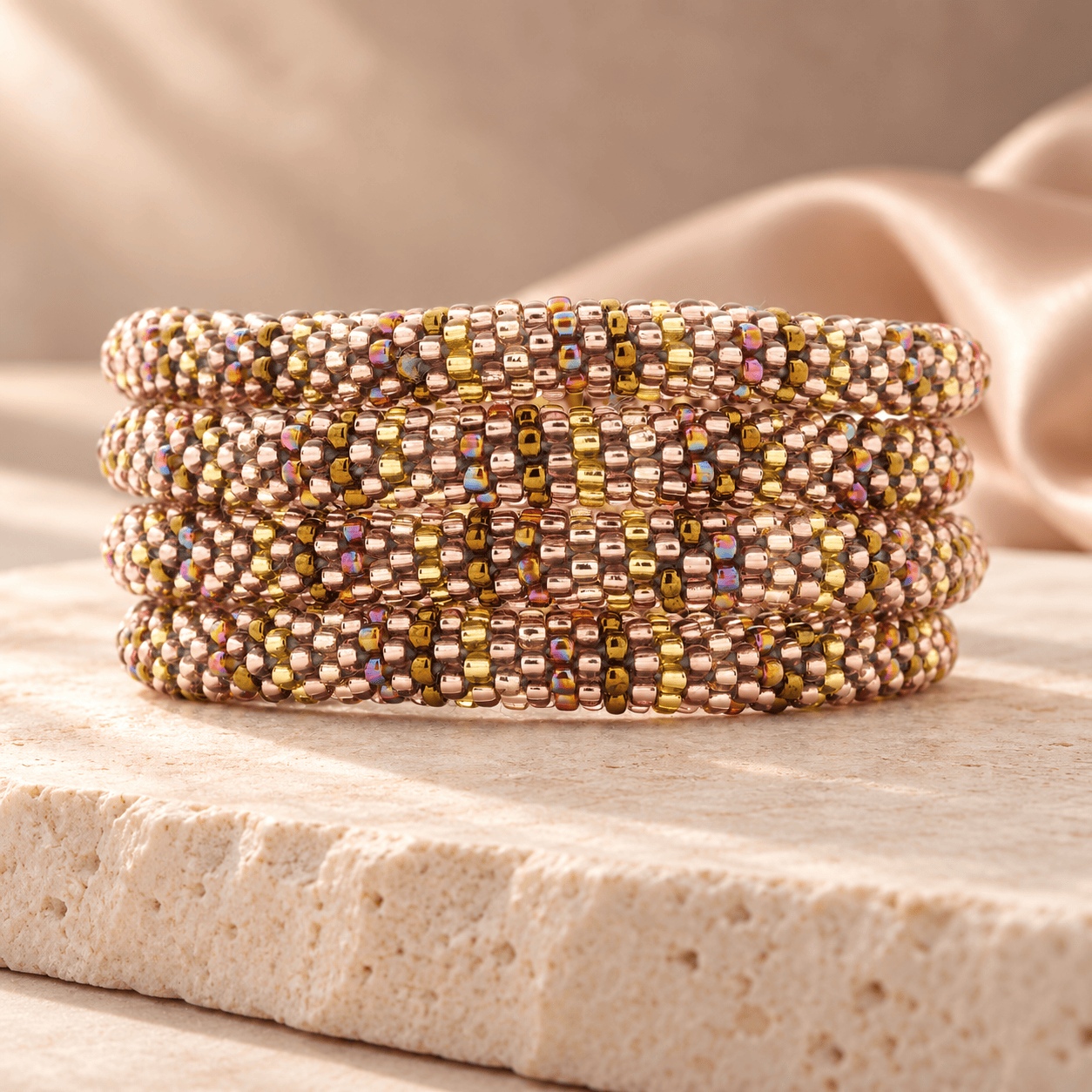 Sashka Co. Beaded Friendship Bracelet Light Purple / Iridescent Brown / Champagne Gold / Clear Lavender Truffle Bracelet