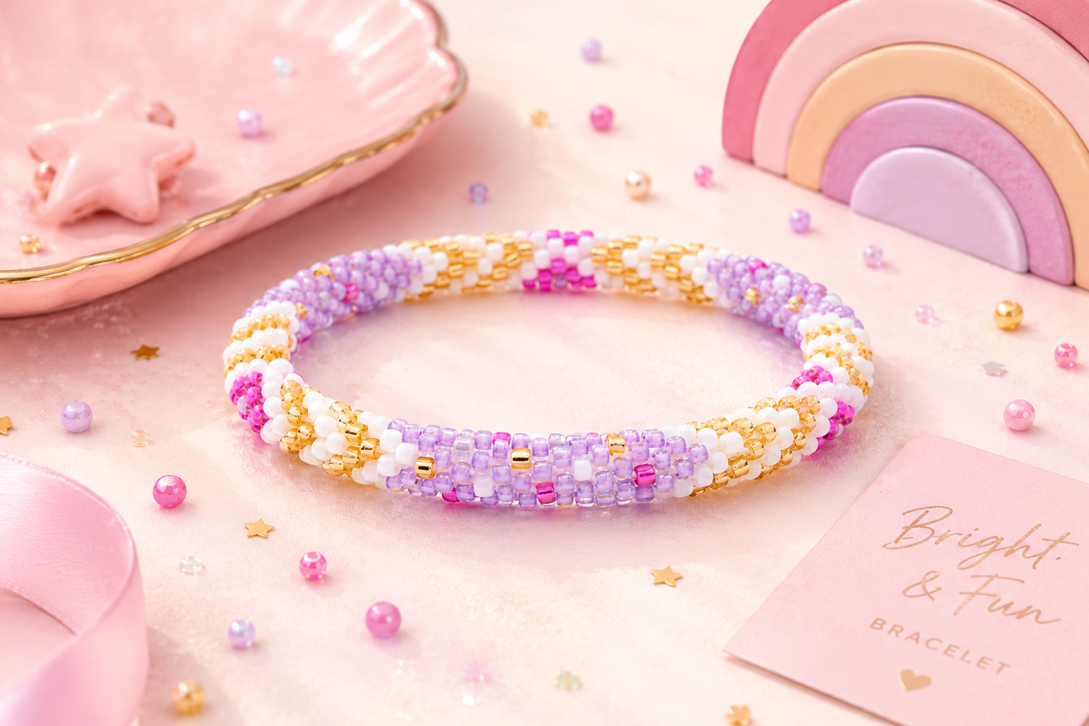 Sashka Co. Beaded Friendship Bracelet Purple / White / Champagne Gold / Fuchsia Juliette Bracelet
