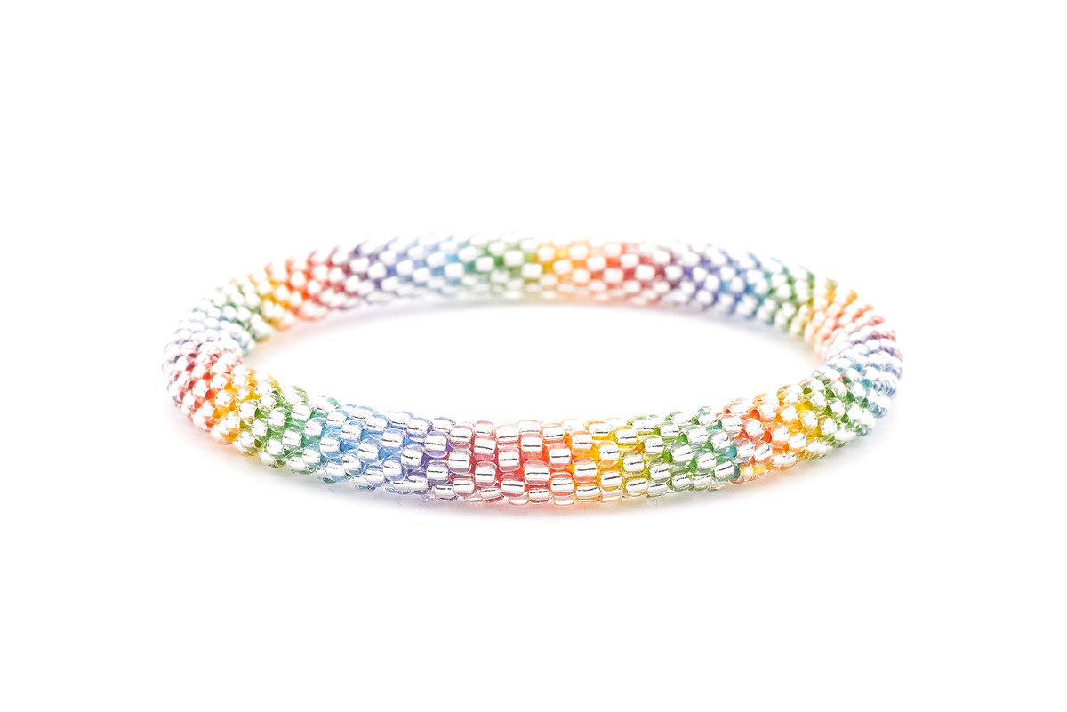 Sashka Co. Beaded Friendship Bracelet Rainbow Thread w/ Clear Beads Rainbow Glow Bracelet