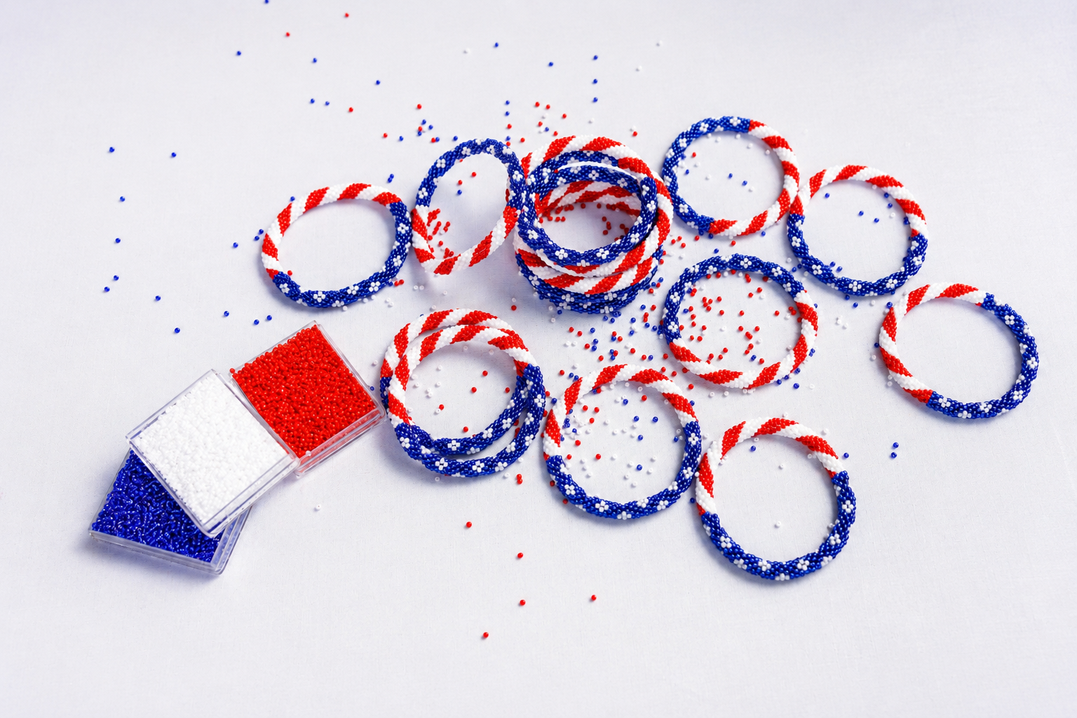 Sashka Co. Beaded Friendship Bracelet Red / White / Blue USA Flag Bracelet