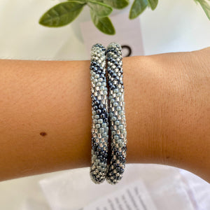 Sashka Co. Beaded Friendship Bracelet Set 2 Bracelets / Silver / Clear / Gray Silver Sky Bracelet Set of 2