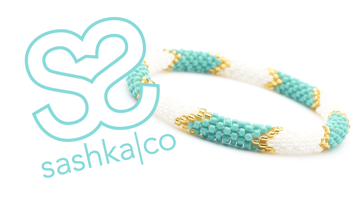 Sashka Co. Beaded Friendship Bracelet Turquoise / Gold / White Sashka Signature Bracelet