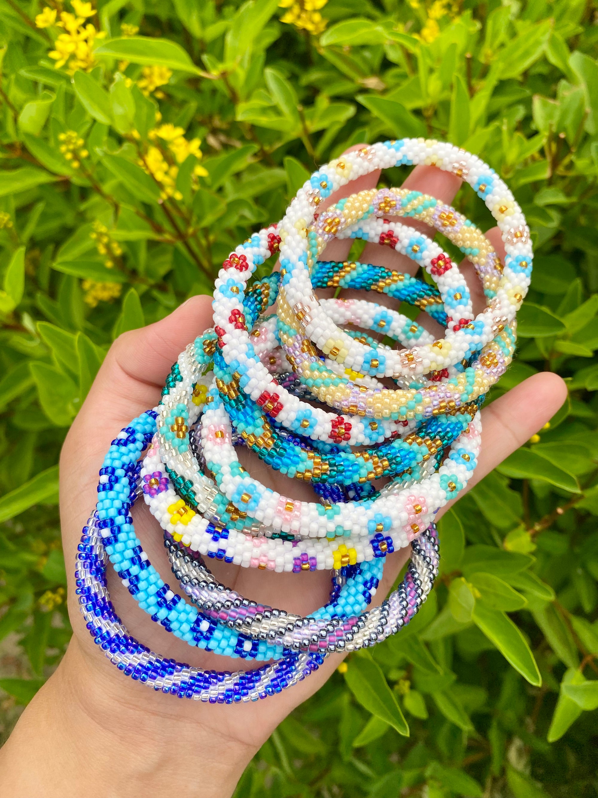 Sashka Co. Beaded Friendship Bracelet White / Blue / Rose Gold / Matte Yellow / Gold Floral Daydreams Bracelet