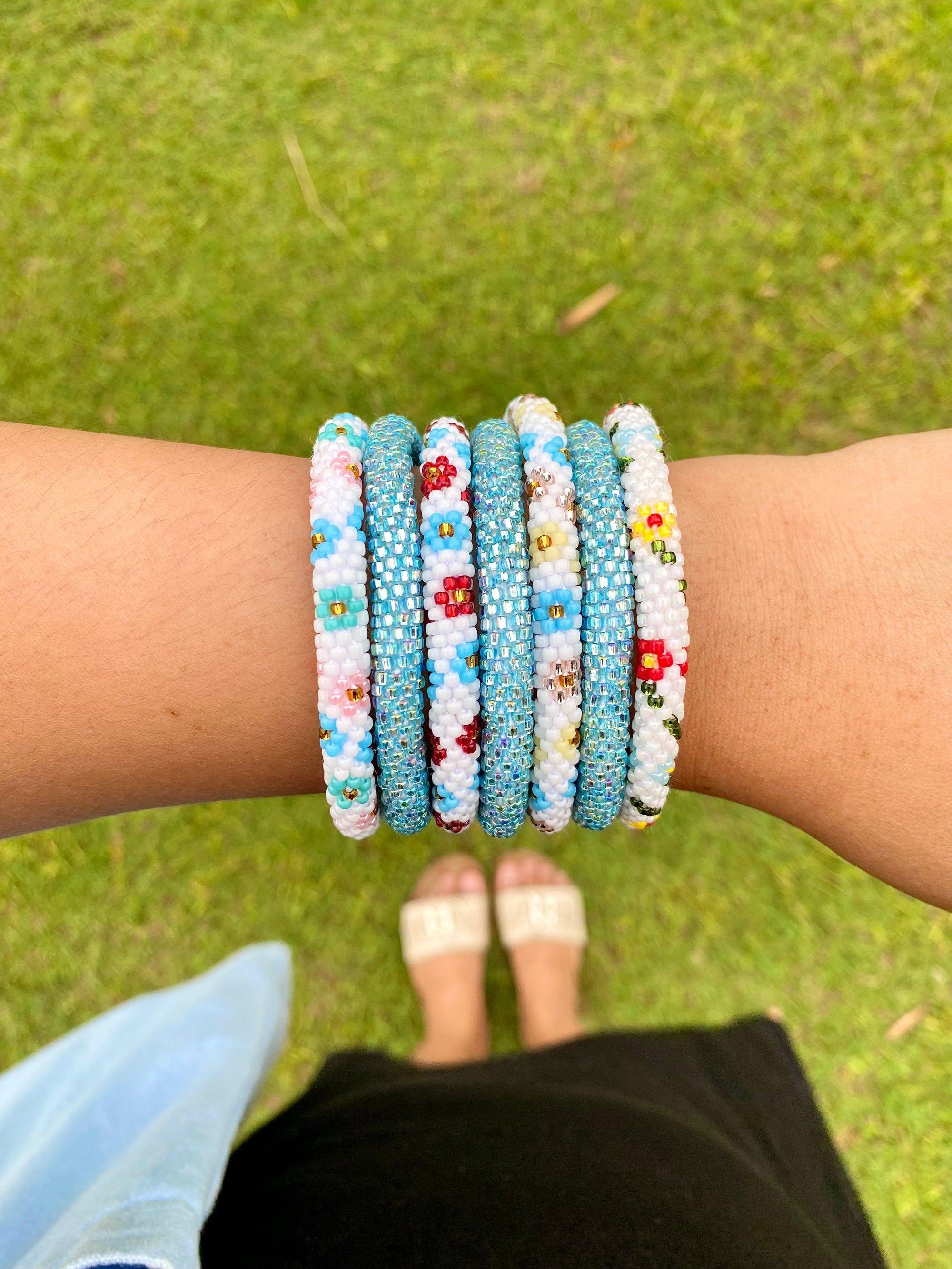Sashka Co. Beaded Friendship Bracelet White / Red / Blue / Gold Sky Kissed Bracelet