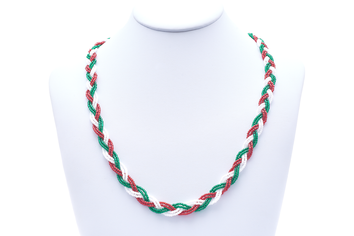 Sashka Co. Beaded Friendship Necklace Red / Green / White Holiday Twist Necklace