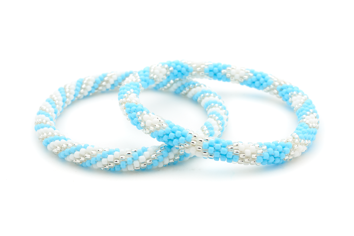 Sashka Co. Bracelet Set Blue / White / Clear Frosty Snow Set of 2 - Extended 8"