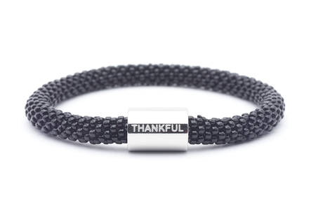 Sashka Co. Charm Bracelet Black w/ Silver Thankful Charm Thankful Word Bracelet