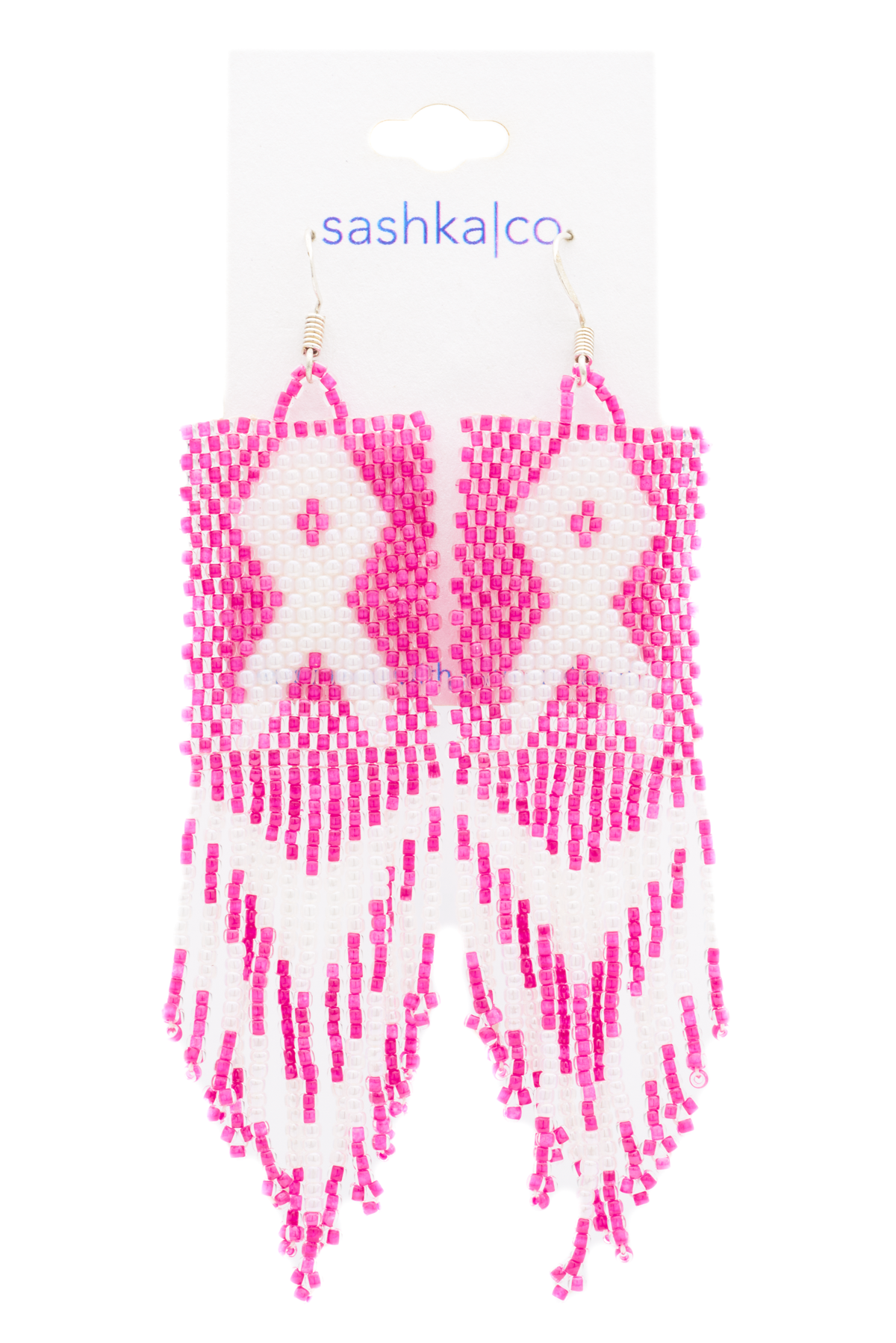 Sashka Co. Earrings Pink , White Breast Cancer Awareness Earrings
