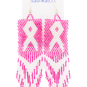 Sashka Co. Earrings Pink , White Breast Cancer Awareness Earrings