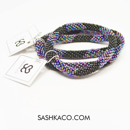 Sashka Co. Extended 8" Bracelet Black / Iridescent mix Twilight Prism - Extended 8"