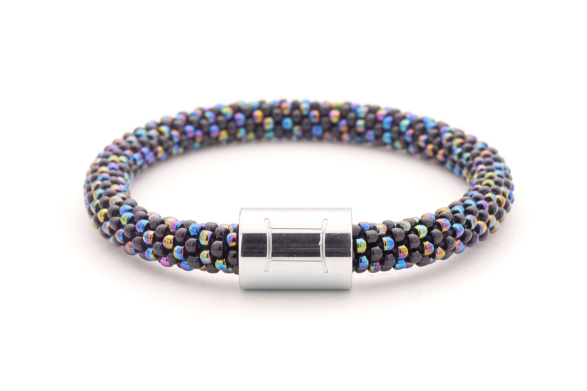 Sashka Co. Extended 8" Bracelet Black/ Iridescent Mix / w Silver Aquarius Charm Aquarius Charm Bracelet - Extended 8"