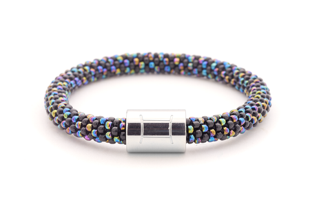 Sashka Co. Extended 8" Bracelet Black/ Iridescent Mix / w Silver Aquarius Charm Aquarius Charm Bracelet - Extended 8"