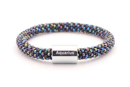 Sashka Co. Extended 8" Bracelet Black/ Iridescent Mix / w Silver Aquarius Charm Aquarius Charm Bracelet - Extended 8"
