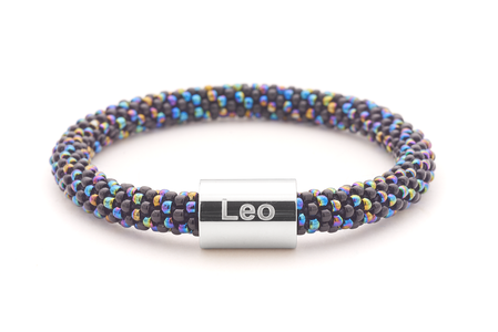 Sashka Co. Extended 8" Bracelet Black / Iridescent Mix / w Silver Leo Charm Leo Charm Bracelet - Extended 8"