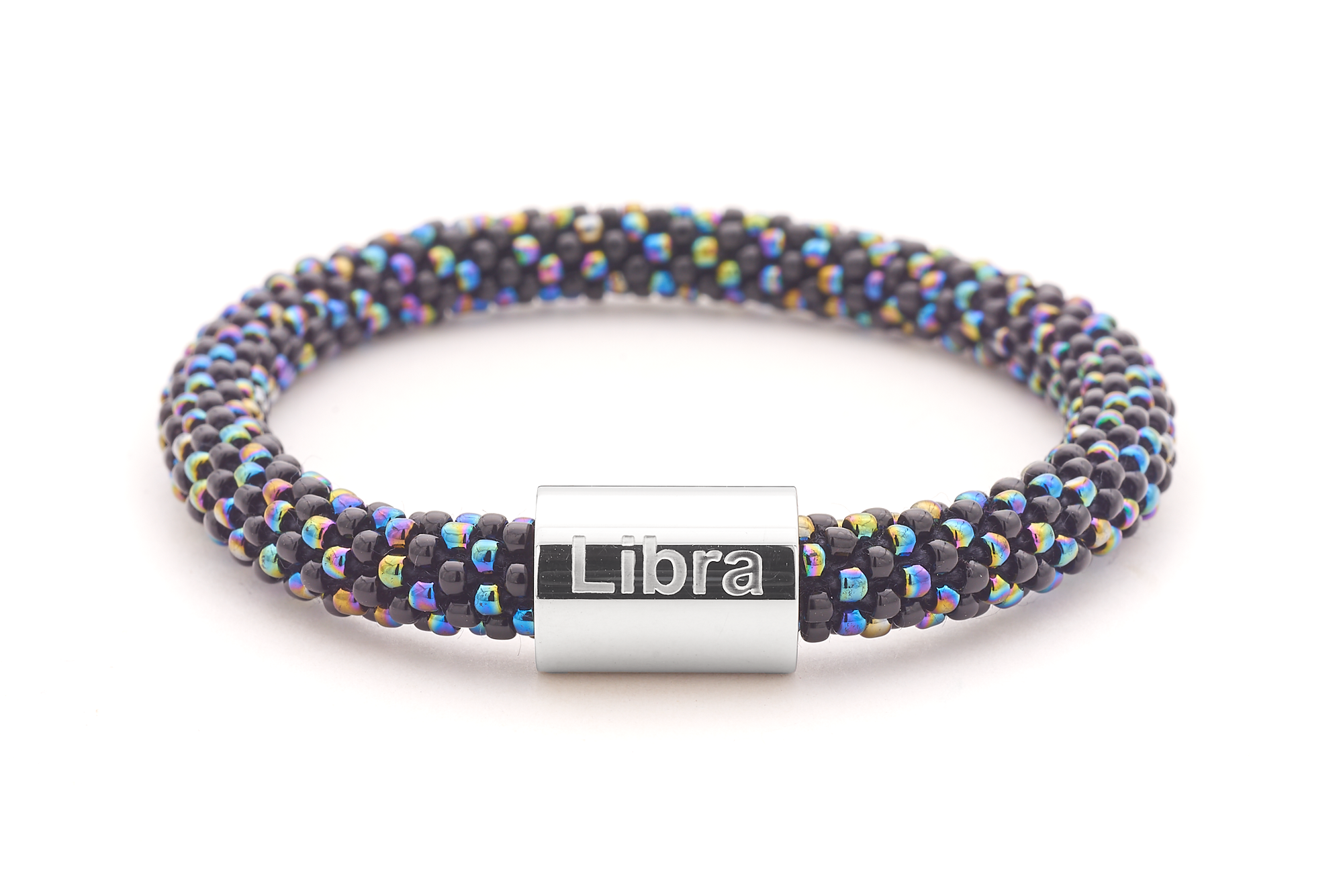 Sashka Co. Extended 8" Bracelet Black / Iridescent Mix / w Silver Libra Charm Libra Charm Bracelet - Extended 8"