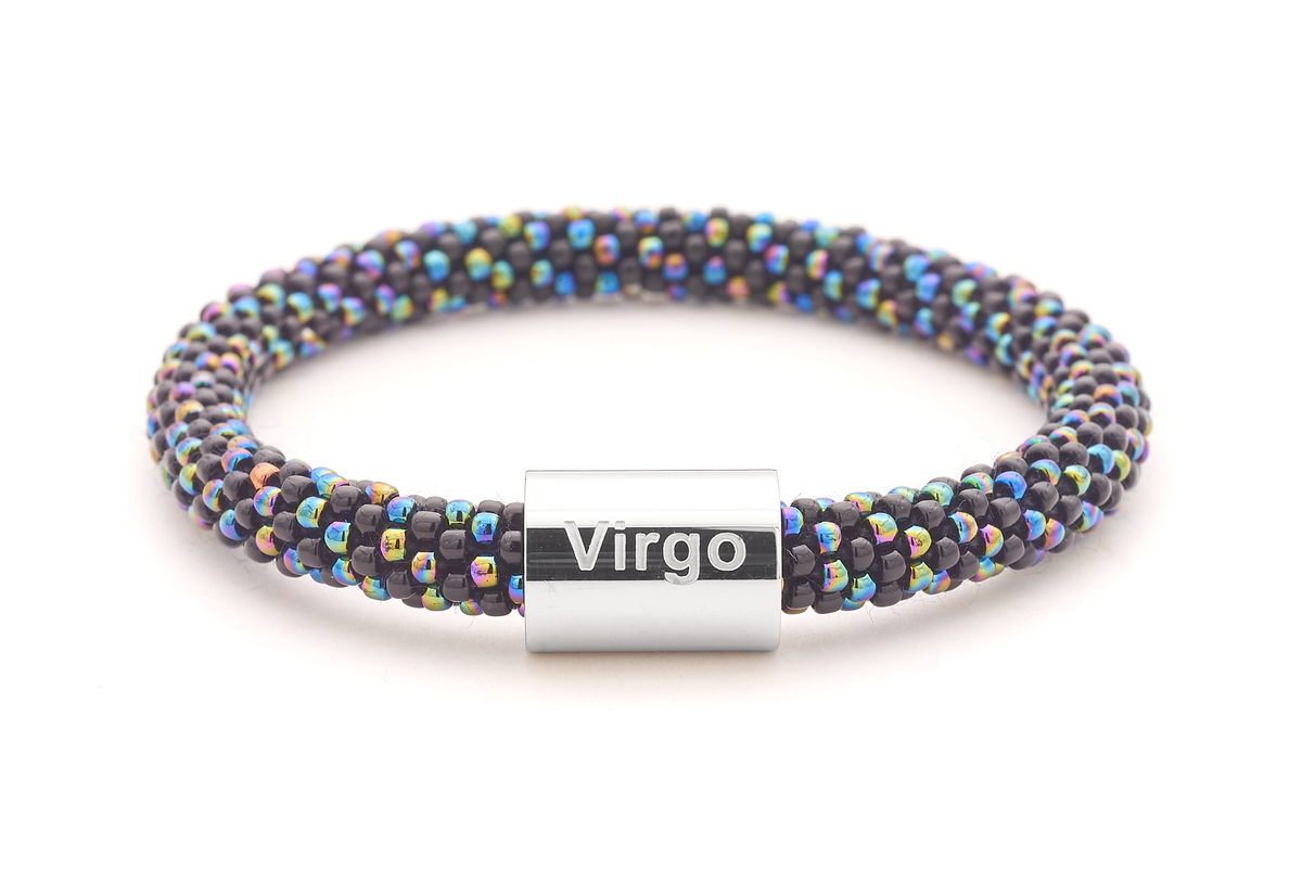 Sashka Co. Extended 8" Bracelet Black / Iridescent Mix / w Silver Virgo Charm Virgo Charm Bracelet - Extended 8"