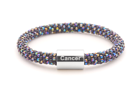 Sashka Co. Extended 8" Bracelet Black / Iridescent Mix / w Silver Zodiac Cancer Charm (Zodiac) Cancer Charm Bracelet - Extended 8"