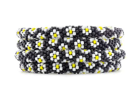 Sashka Co. Extended 8" Bracelet Black / White / Yellow Daisy Bracelet - Extended 8"