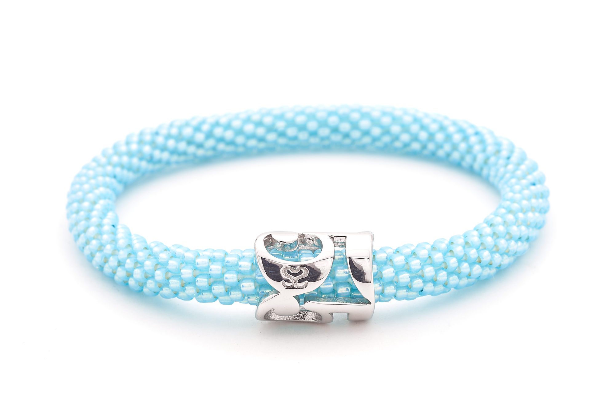 Sashka Co. Extended 8" Bracelet Pearl Light Blue / w Silver Charm 555 Angel Charm Bracelet - Extended 8"