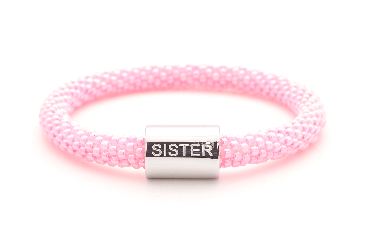 Sashka Co. Extended 8" Bracelet Pink / w Silver Charm Sister Charm Bracelet - Extended 8"