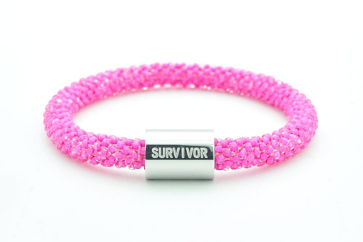 Sashka Co. Extended 8" Bracelet Pink / w Silver Survivor Charm Survivor Charm - Extended 8"