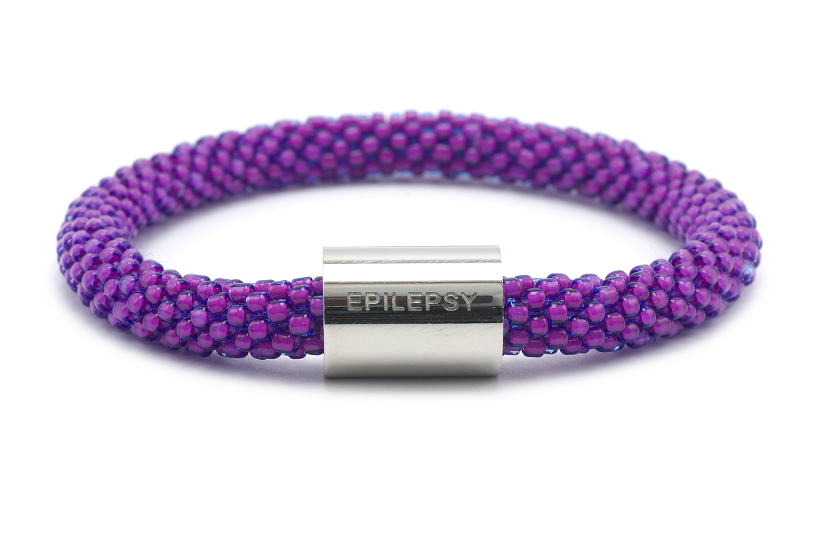 Sashka Co. Extended 8" Bracelet Purple w/ Silver Epilepsy Charm Epilepsy Charm Bracelet - Extended 8"