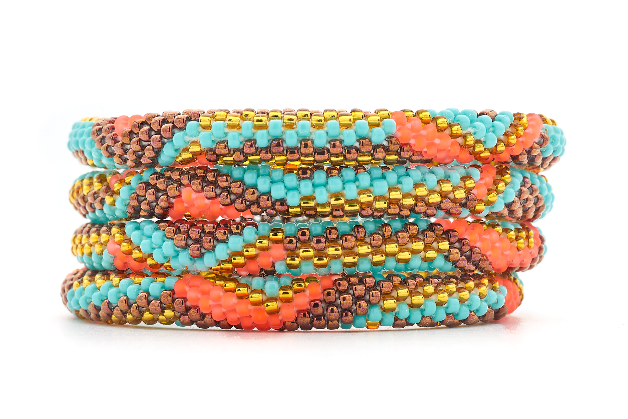 Sashka Co. Extended 8" Bracelet Turquoise / Neon Matte Orange / Gold / Brown Boho Chic Bracelet - Extended 8"
