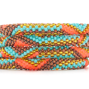 Sashka Co. Extended 8" Bracelet Turquoise / Neon Matte Orange / Gold / Brown Boho Chic Bracelet - Extended 8"