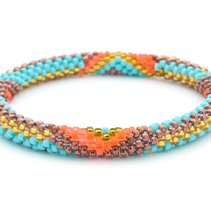 Sashka Co. Extended 8" Bracelet Turquoise / Neon Matte Orange / Gold / Brown Boho Chic Bracelet - Extended 8"